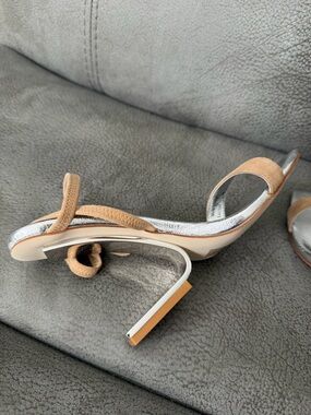 Jeffrey Campbell Tan Suede Open-Toe Heel with Silver Insole